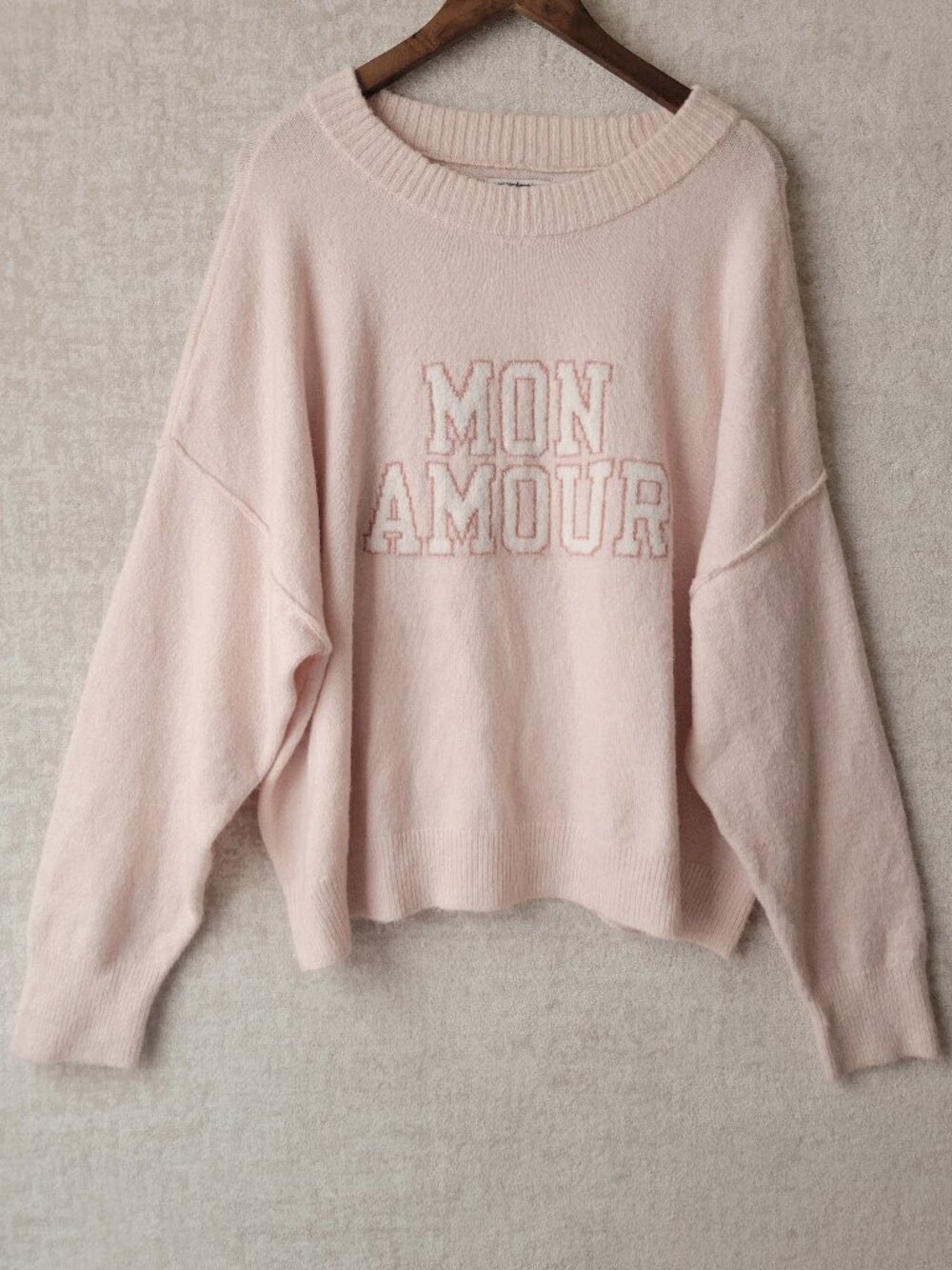 AE Mon Amour Pastel Pink Dropped Shoulder Knit Sweater XL Cozychic Loungwear